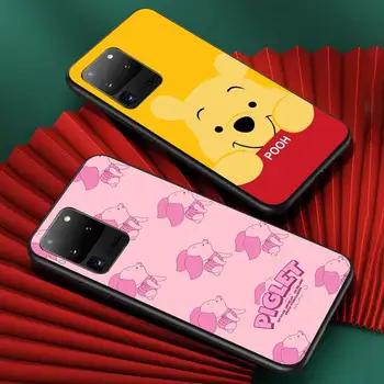 Pooh Medved piglet za Samsung S20 FE Ultra Plus A91 A81 A71 A51 A41 A31 A21S A72 A52 A42 A02S Mehko Črno Primeru Telefon