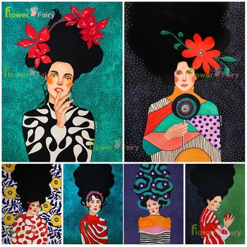 Povzetek Barvit Cvet Dekle Nordijska Plakat Moda Za Ženske Wall Art Platno Slikarstvo Stenske Slike Za Dnevni Sobi Doma Brez Okvirja