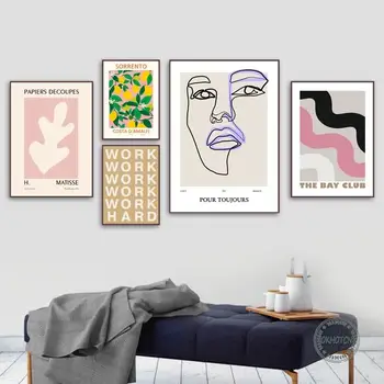 Povzetek Nordijska Matisse Plakatov In Fotografij Minimalističen Obraz Črtna Risba Platno Stensko Slikarstvo Umetnost Limone Rastlin Sliko Dom Dekor