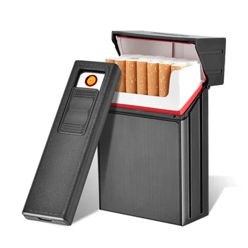 Prenosne Kovinske Cigaret Primeru Lažji 20pcs Cigarete Imetnik Polje Zlitine Samodejno Windproof Vžigalniki, USB Polnjenje Pripomoček Za Moške