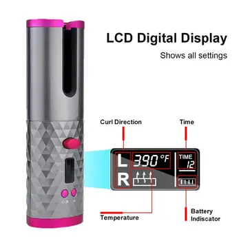 Prenosni Brezžični Samodejno Curling Železa Lase Curler USB Polnilne za LCD-Zaslon Kodraste Pralni Nastavljiv Curling Directio