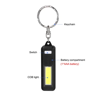 Prenosni Mini Keychain Svetilka 3 Načini COB LED obeskom za ključe obesek za ključe Baklo Luči Lučka AAA Pogon za Kampiranje, Pohodništvo, Ribolov