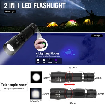 Prenosni UV Svetilka Black Light 2 v 1 LED svetilka Uv LED Blacklight Urina Detektor za Mačke,Pet Madežev,Scorpions