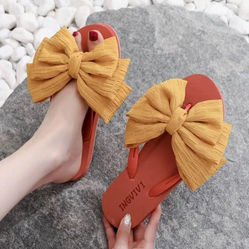 Preprost Bowknot Udobne Copate sandalias Ženske Poletje korejski Moda Priložnostne Non-Slip Nekaj Flip Flops Dihanje Plaži
