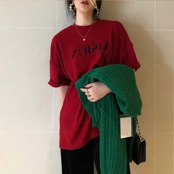 Prevelik Dolgo T - Shirt Ženski Korejska Različica Svoboden Priložnostne Stranka Udobno Študent 2021 Ženske Obleke Poletje Kratkimi Rokavi