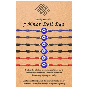 Priljubljen Slog Devil Eye Kartico Čar Zapestnice Evropske&American Ustvarjalne 7 Vozel Srečo, Rdeča Vrv Tkane Zapestnica 6/kompleti Nakita