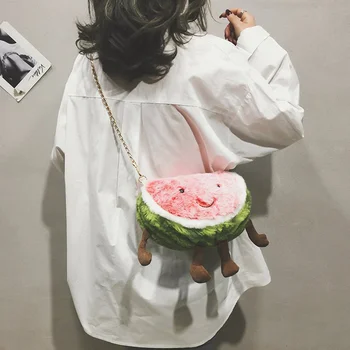 Priljubljena Plišastih žensk vrečko Deklice verige messenger bag 2020 nova smešno lubenica vrečko #16