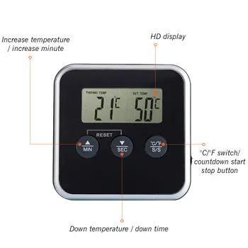Profesionalni Števec Hrane za peko na žaru Mesa Termometer Instant Preberite Digitalni Termometer Z Oddaljenim Sonda Pečica Merilnik Temperature Opozorilo