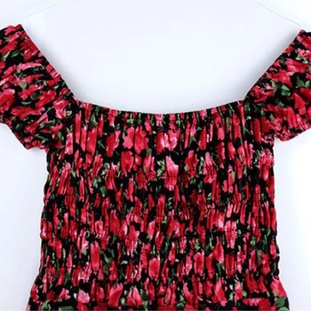 Puff Rokav Cvetlični Obleka Ženske Modni Sladko Stretch Obleke Ženska Pasu Hujšanje Naguban Mini Obleke, Ženske Poletje 2021