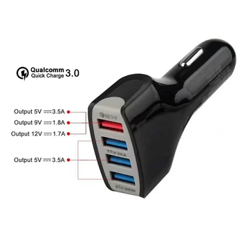 QC3.0 Avtomobilski Telefon, Polnilnik Črno Bele večfunkcijske Polnilnik Hitro Avtomobilski Polnilnik USB, Cigaretni Vžigalniki Vtičnico 4-Port Adapter