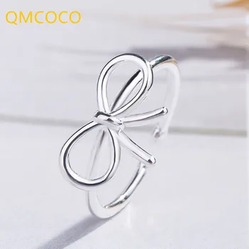 QMCOCO Smiple 925 Srebro Obroči Za Ženske Lok Geometrijske Obroč Za Modo Žensk Lepe Fine Nakit Minimalističen Dodatki Darilo