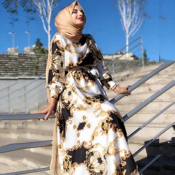 Ramadana Eid Mubarak Saten Svila Abaya Muslimanskih Tiskanja Kimono Hidžab Obleko Arabskih Oblačilih Vestidos Turčija Afriške Dashiki Islamska Oblačila