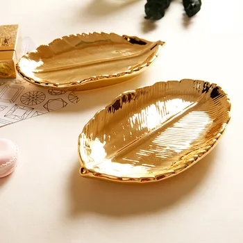 Razkošje Svetlobe Veter Gold Leaf Ročno Izdelan Keramični Ploščici, Nakit Ploščo Shranjevanje Ploščo Keramični Pladenj