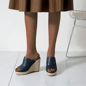 REAVE MAČKA Novo 2021 Ženske Sandale Open Toe 11 cm Klin Pete Slip-On Hollw Iz Mehke Eleganca Velik obseg 34-50 Priložnostne Datum A3965
