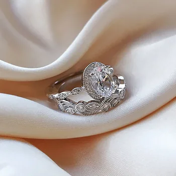 Resnična Srebro Simulirani Moissanite Cirkon Diamantni Poročni Prstani za Ženske Angažiranosti Poročni Prstan Kompleti Fine Nakit Darila