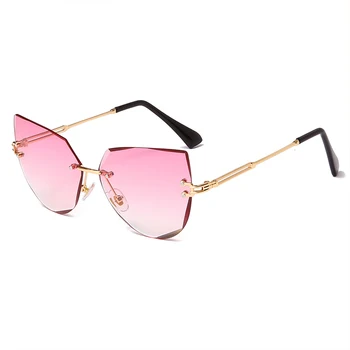 Rimless Mačka Oči, sončna Očala Luksuzne blagovne Znamke Design Ženske Kovinska sončna očala Moda Lady Odtenki UV400 Očala oculos gafas de sol