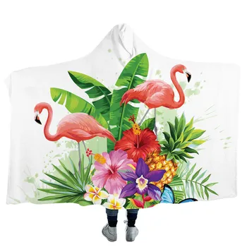 Risanka Flamingo Mikrovlaken Hooded Odejo, za Otroke, za Odrasle Dekleta Cvetlični Sherpa Runo Modni Roza Odejo