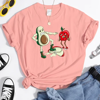 Risanka Tiskanje Avokado Tiran Apple Fishon Stly Ženske T-Shirt Moda Gothic Oblačil Risanka Harajuku Majica Za Ženske