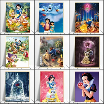 Risanke sneguljčica Princesa Pepelka Plakati Disney Anime Natisne Stenskih slikah, Platno za Slikarstvo Punca Soba Dekor Cuadros