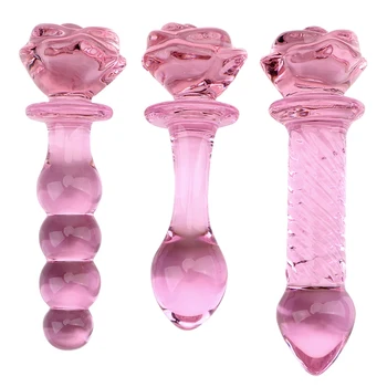 Rit Stimulacije Sex Shop Prostate Massager Pink Rose Cvet Obliko Analni Čep Analni Noge Stekleni Dildo Sex Igrače za Ženske
