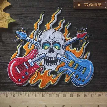 Rock Lokomotiva vezenje krpo oznako usnje obleko navzdol obleko obliž značko punk plamen okostje kitara vezenje