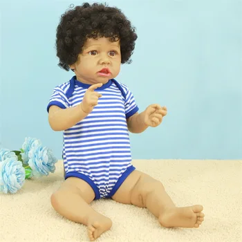 Ročno 60 cm Realne Dojenček Rodi Afriške Lutka 24 palčni Veren Celotno Telo, Silikonski Bebe Lutka Črno Kožo Lepe Kodraste Otroška Igrača