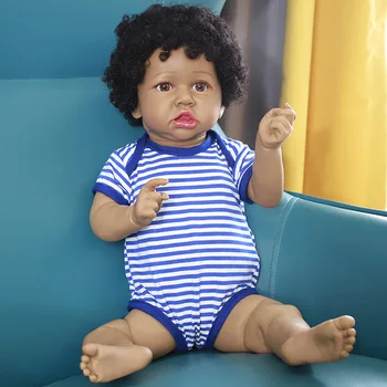 Ročno 60 cm Realne Dojenček Rodi Afriške Lutka 24 palčni Veren Celotno Telo, Silikonski Bebe Lutka Črno Kožo Lepe Kodraste Otroška Igrača