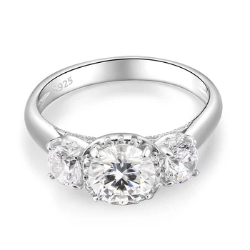 S925 Sterling Srebrni Poročni Prstan 6,5 mm, 3 Veliki Mainstone Moissanite Diamond Zaročni Prstan Krog Solitaire Ring za Ženske