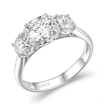 S925 Sterling Srebrni Poročni Prstan 6,5 mm, 3 Veliki Mainstone Moissanite Diamond Zaročni Prstan Krog Solitaire Ring za Ženske