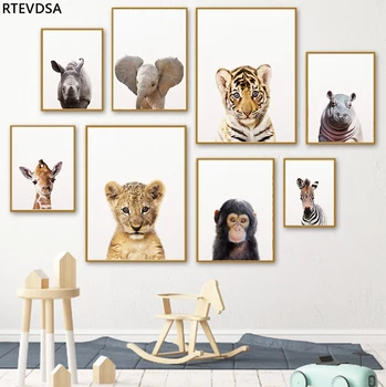 Safari Baby Živali Lev, Tiger in Opica Zebra Platno Plakat Vrtec Slikarstvo Wall Art Tiskanje otroška Spalnica Slike