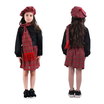 Scotch dekle Škotskem Kostum Glavo, Obleko, Pokrivala Šal Baby Dekleta Popolno Obleko Otrok Halloween Škotski Kilt Cosplay obleko