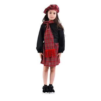Scotch dekle Škotskem Kostum Glavo, Obleko, Pokrivala Šal Baby Dekleta Popolno Obleko Otrok Halloween Škotski Kilt Cosplay obleko