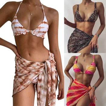Seksi 3 Kos Kopalke Za Ženske Tie Dye Push Up Oblazinjeni Biquini Brazilski Poletje Kopalke Tangice Bikini 2021 Kopalke Krilo Ženske