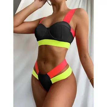 Seksi Bikini Črnih Push Up Kopalke Ženske Kopalke Preplete Kopalke Plaži, Plavanje Obleko Kopalne Obleke 2021 Vroče