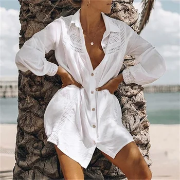 Seksi Prikriti Ženske Bikini Kopalke Trden Pokrov-Up Plaži Kopalke Plaži Nositi Kopalke Očesa Žep Plaža Obleko Tunika Majice