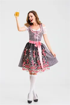 Seksi roza Bavarski Oktoberfest Ženske Wench Natakarica, ki Služijo Devica Kostum S-3XL Pivo Dekle Fancy Oblačenja
