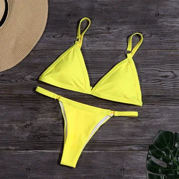 Seksi Rumena Push Up Bikini 2 Delni Set 2021 Poletje Kopalke Ženske Kopalke Biquini Brazilski Plaži Kopalke Plavati Obrabe