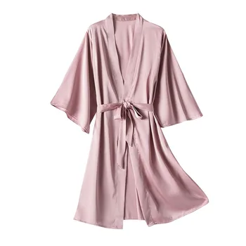 Seksi Svileno Pižamo Ženske Udobje Mehko Obleke s pasovi Nightgown Elegantno Roza kimono poročno družico Luksuzni kopalni plašč Obleko