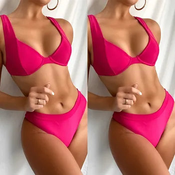 Seksi Underwire Pritisni in Bikini Komplet Ženske Barva Visoko Pasu Kopalk Beach Wear Brazilski Biquini dvodelne Kopalke Kopalne