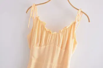 Seksi zanko rumena midi obleka ženske v vratu brez rokavov A-line oblog dolge poletne obleke mujer šifon femme vestidos