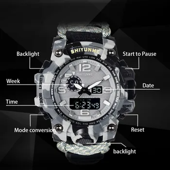 SHIYUNME Moške Športne Ure Kompas LED Digitalni Watch Moški Prostem Vojaška Nepremočljiva Kvarčne Ročne ure Relogio Masculino