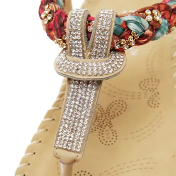 SIKETU Boho Češki Nacionalni Nosorogovo Kristalno Diamond Ravno Čevlji Ženske Sandale Poletje Etnične Plaži Priložnostne Čevlji Plus Velikost