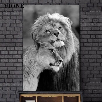 Siva Lev Ljubimec Plakat Sodobne Afrike Divje Živali, Slikarsko Platno Črno-Belo Art Natisne Stenske Slike za Življenje Spalnica