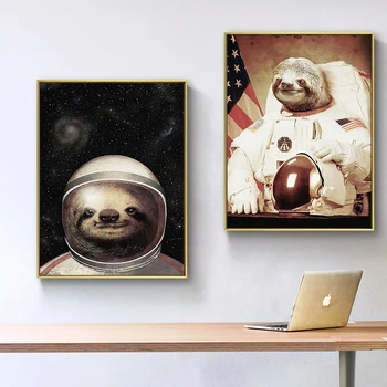 Skandinavski Slog Lenivec Astronavt Slikarsko Platno Umetnosti Plakatov in Tiskanje Platna Slike na Steni za Dom Dekor Slike Quadro