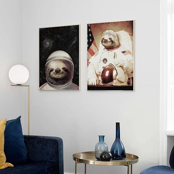 Skandinavski Slog Lenivec Astronavt Slikarsko Platno Umetnosti Plakatov in Tiskanje Platna Slike na Steni za Dom Dekor Slike Quadro