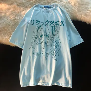Sladko punk majica s kratkimi rokavi ženske poletje 2021 korejski ins Japonski Harajuku slog vroče anime tisk svoboden študent majica kratek rokav