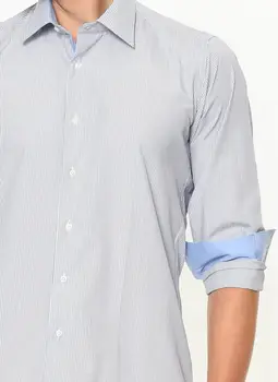 Slim Fit Mens majice Črtasto majico Oxford modra bombažne majice za moške obleko z dolgimi rokavi moški majice casual moški Majica turčija Varetta