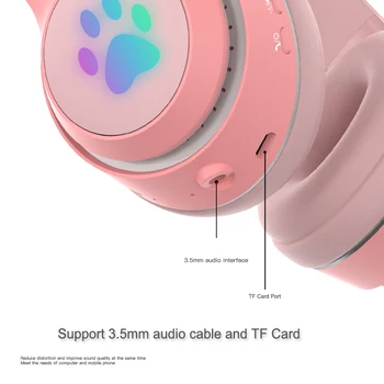 Slušalke Luštna Mačka Ušesa Brezžične Stereo Bluetooth Slušalke Čepkov Zložljive TF Kartice Igre Dekle Otroci Žične Slušalke z Mikrofonom