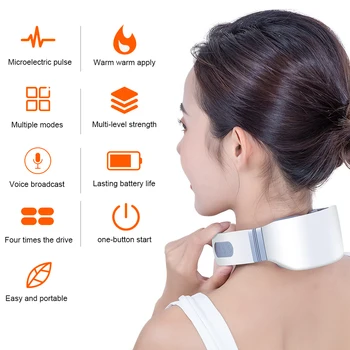 Smart EMS Električni Vratu Masaža 5 Načini Magnetno Pulzno Materničnega vratu Massager Inteligentni Glas za ponovno Polnjenje 6 Glav 12 Prestav Masaža