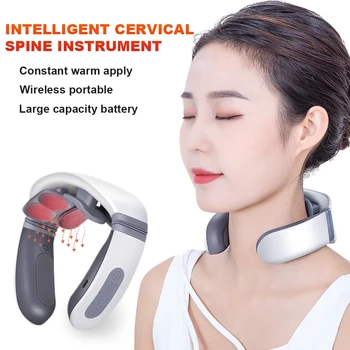 Smart EMS Električni Vratu Masaža 5 Načini Magnetno Pulzno Materničnega vratu Massager Inteligentni Glas za ponovno Polnjenje 6 Glav 12 Prestav Masaža